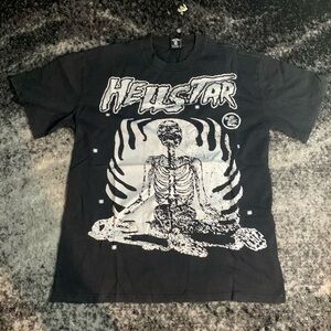 Hellstar Flaming Skeleton Washed Black Graphic T-Shirt Men’s Size Large